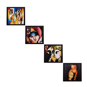 Set Of 4 Radha Krishna Satin Matt Texture UV Art Painting 1