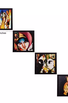 Set Of 4 Radha Krishna Satin Matt Texture UV Art Painting