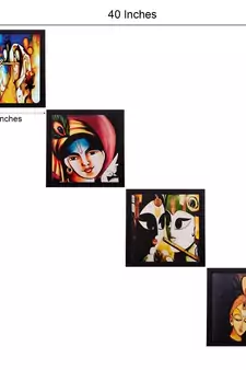Set Of 4 Radha Krishna Satin Matt Texture UV Art Painting