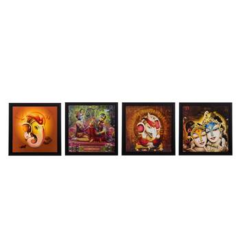 Set Of 4 Radha Krishna and Ganesha Satin Matt Texture UV Art Painting 1