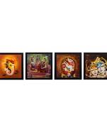 Set Of 4 Radha Krishna and Ganesha Satin Matt Texture UV Art Painting