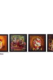 Set Of 4 Radha Krishna and Ganesha Satin Matt Texture UV Art Painting