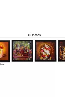 Set Of 4 Radha Krishna and Ganesha Satin Matt Texture UV Art Painting