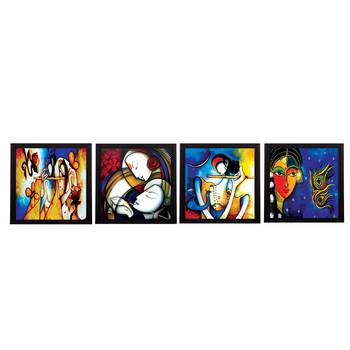 Set Of 4 Abstract Radha Krishna Satin Matt Texture UV Art Painting 1