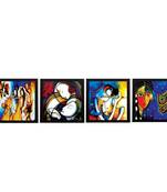 Set Of 4 Abstract Radha Krishna Satin Matt Texture UV Art Painting