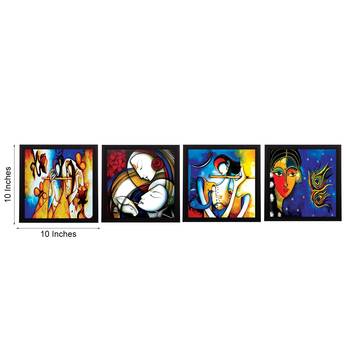 Set Of 4 Abstract Radha Krishna Satin Matt Texture UV Art Painting 2