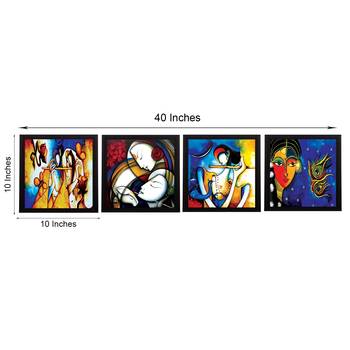 Set Of 4 Abstract Radha Krishna Satin Matt Texture UV Art Painting 3