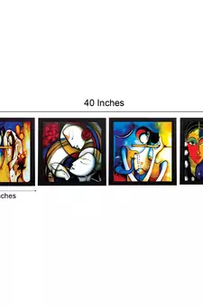 Set Of 4 Abstract Radha Krishna Satin Matt Texture UV Art Painting
