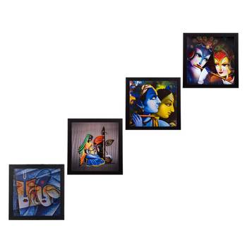 Set Of 4 Radha Krishna Satin Matt Texture UV Art Painting 1