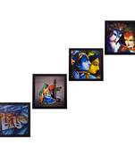 Set Of 4 Radha Krishna Satin Matt Texture UV Art Painting