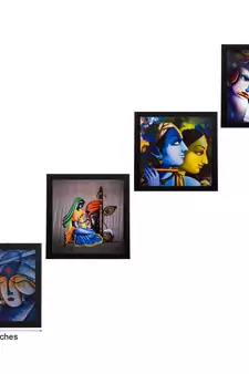 Set Of 4 Radha Krishna Satin Matt Texture UV Art Painting