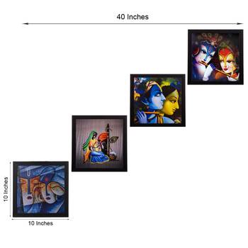 Set Of 4 Radha Krishna Satin Matt Texture UV Art Painting 3