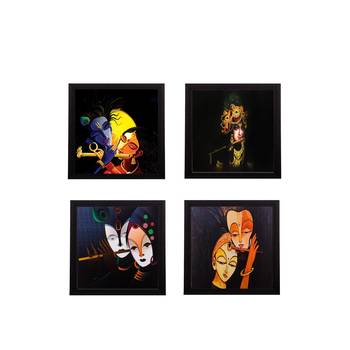Set Of 4 Radha Krishna Satin Matt Texture UV Art Painting 1