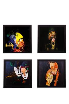 Set Of 4 Radha Krishna Satin Matt Texture UV Art Painting