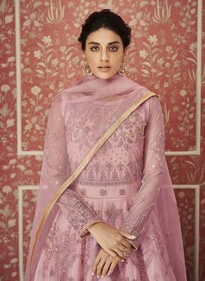 Mauve embroidered net salwar 2