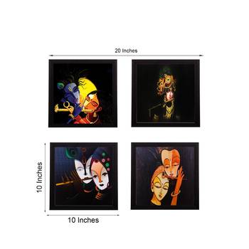 Set Of 4 Radha Krishna Satin Matt Texture UV Art Painting 3