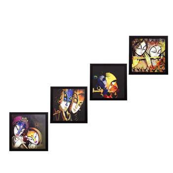 Set Of 4 Radha Krishna Satin Matt Texture UV Art Painting 1