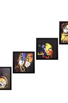 Set Of 4 Radha Krishna Satin Matt Texture UV Art Painting