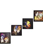 Set Of 4 Radha Krishna Satin Matt Texture UV Art Painting