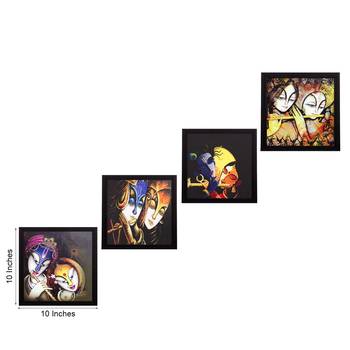 Set Of 4 Radha Krishna Satin Matt Texture UV Art Painting 2
