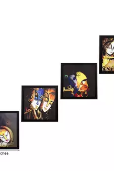 Set Of 4 Radha Krishna Satin Matt Texture UV Art Painting