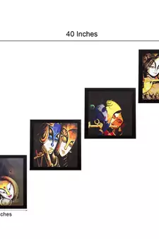 Set Of 4 Radha Krishna Satin Matt Texture UV Art Painting
