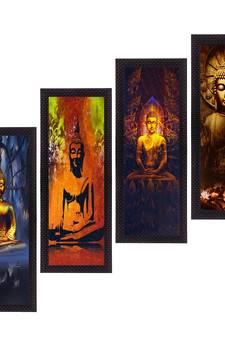 Set Of 4 Lord Buddha Satin Matt Texture UV Art Painting