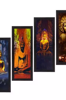 Set Of 4 Lord Buddha Satin Matt Texture UV Art Painting