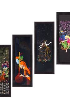 Set Of 4 Radha Krishna Satin Matt Texture UV Art Painting