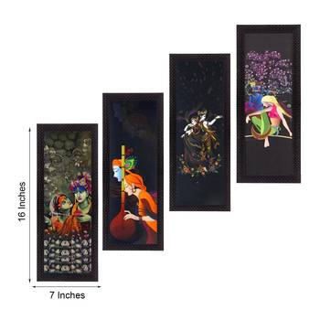 Set Of 4 Radha Krishna Satin Matt Texture UV Art Painting 2