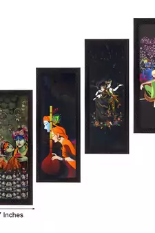 Set Of 4 Radha Krishna Satin Matt Texture UV Art Painting