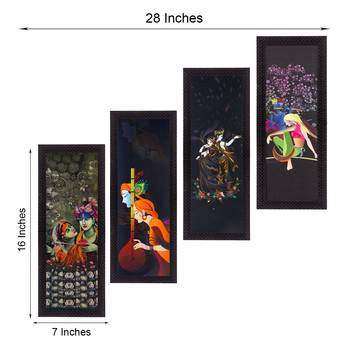 Set Of 4 Radha Krishna Satin Matt Texture UV Art Painting 3
