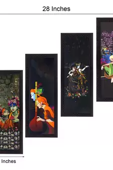Set Of 4 Radha Krishna Satin Matt Texture UV Art Painting