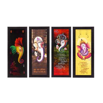 Set Of 4 Lord Ganesha Satin Matt Texture UV Art Painting 1