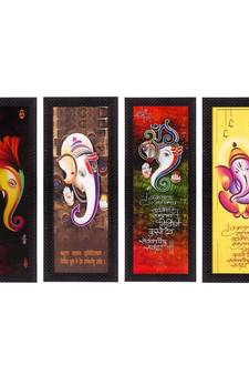 Set Of 4 Lord Ganesha Satin Matt Texture UV Art Painting