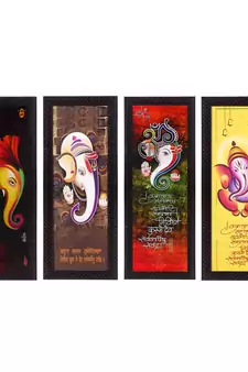 Set Of 4 Lord Ganesha Satin Matt Texture UV Art Painting