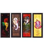 Set Of 4 Lord Ganesha Satin Matt Texture UV Art Painting