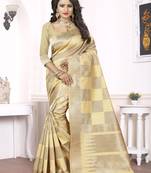 Beige woven pure kanjivaram silk saree with blouse