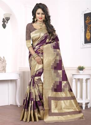 Wine woven pure kanjivaram silk saree with blouse 1