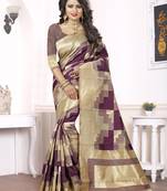 Wine woven pure kanjivaram silk saree with blouse