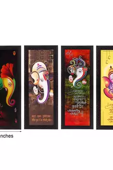 Set Of 4 Lord Ganesha Satin Matt Texture UV Art Painting