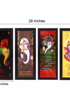 Set Of 4 Lord Ganesha Satin Matt Texture UV Art Painting