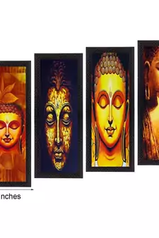 Set Of 4 Lord Buddha Satin Matt Texture UV Art Painting
