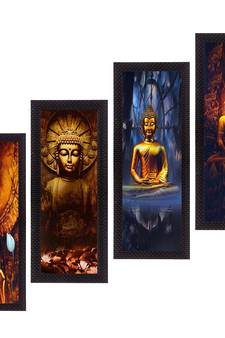 Set Of 4 Lord Buddha Satin Matt Texture UV Art Painting