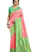 Pink woven art silk saree with blouse