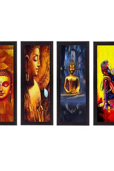 Set Of 4 Lord Buddha Satin Matt Texture UV Art Painting