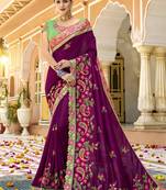 Dark purple embroidered silk saree with blouse
