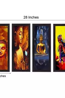 Set Of 4 Lord Buddha Satin Matt Texture UV Art Painting