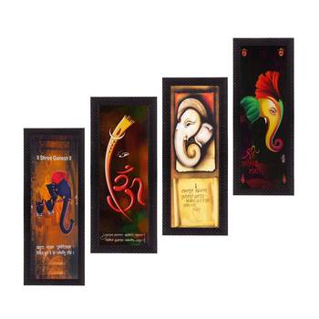 Set Of 4 Lord Ganesha Satin Matt Texture UV Art Painting 1