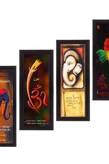 Set Of 4 Lord Ganesha Satin Matt Texture UV Art Painting
